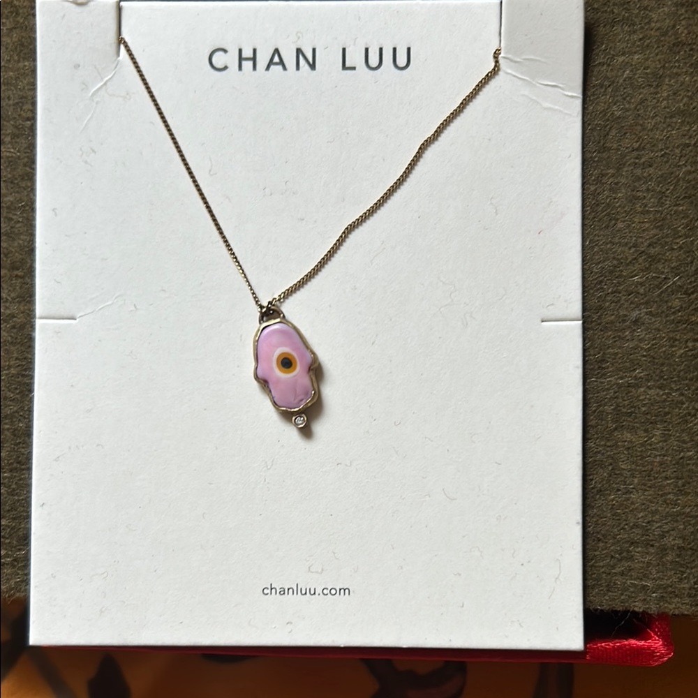Chan Luu Pink Hamsa Hand With Diamond Gold Necklace